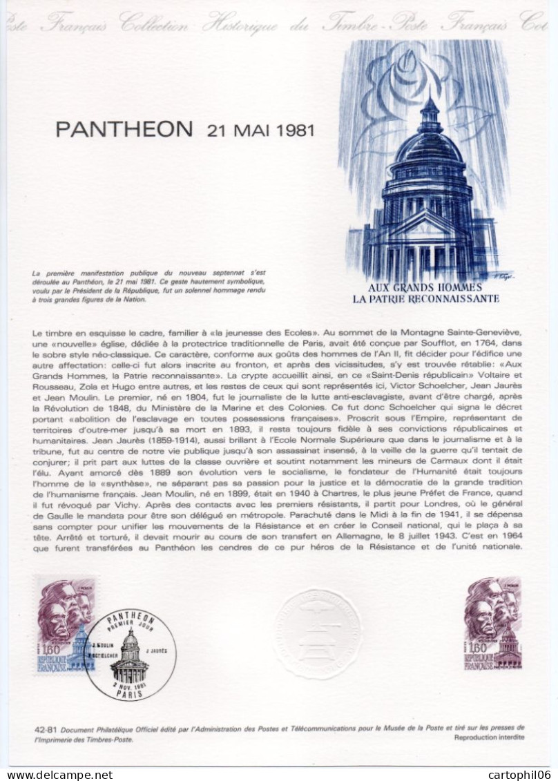 - Document Premier Jour LE PANTHÉON - PARIS 2.11.1981 - - Denkmäler