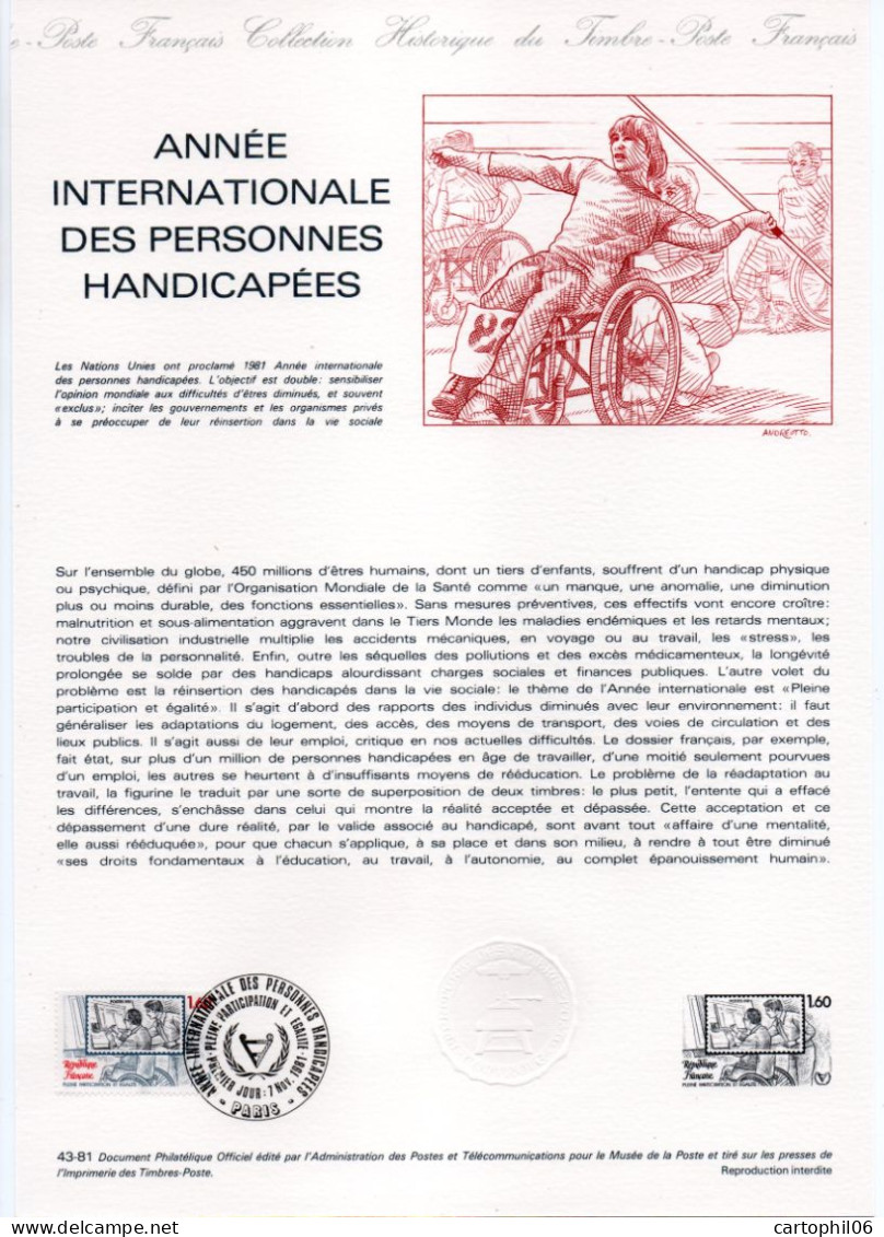 - Document Premier Jour L'ANNÉE INTERNATIONALE DES PERSONNES HANDICAPÉES - PARIS 7.11.1981 - - Behinderungen