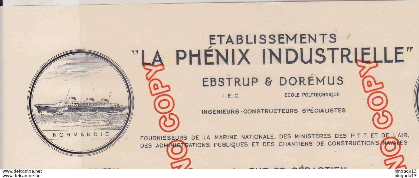 Fixe Lettre Phénix Industrielle Fournisseur Paquebot Normandie 9 Sept 1935 - 1900 – 1949