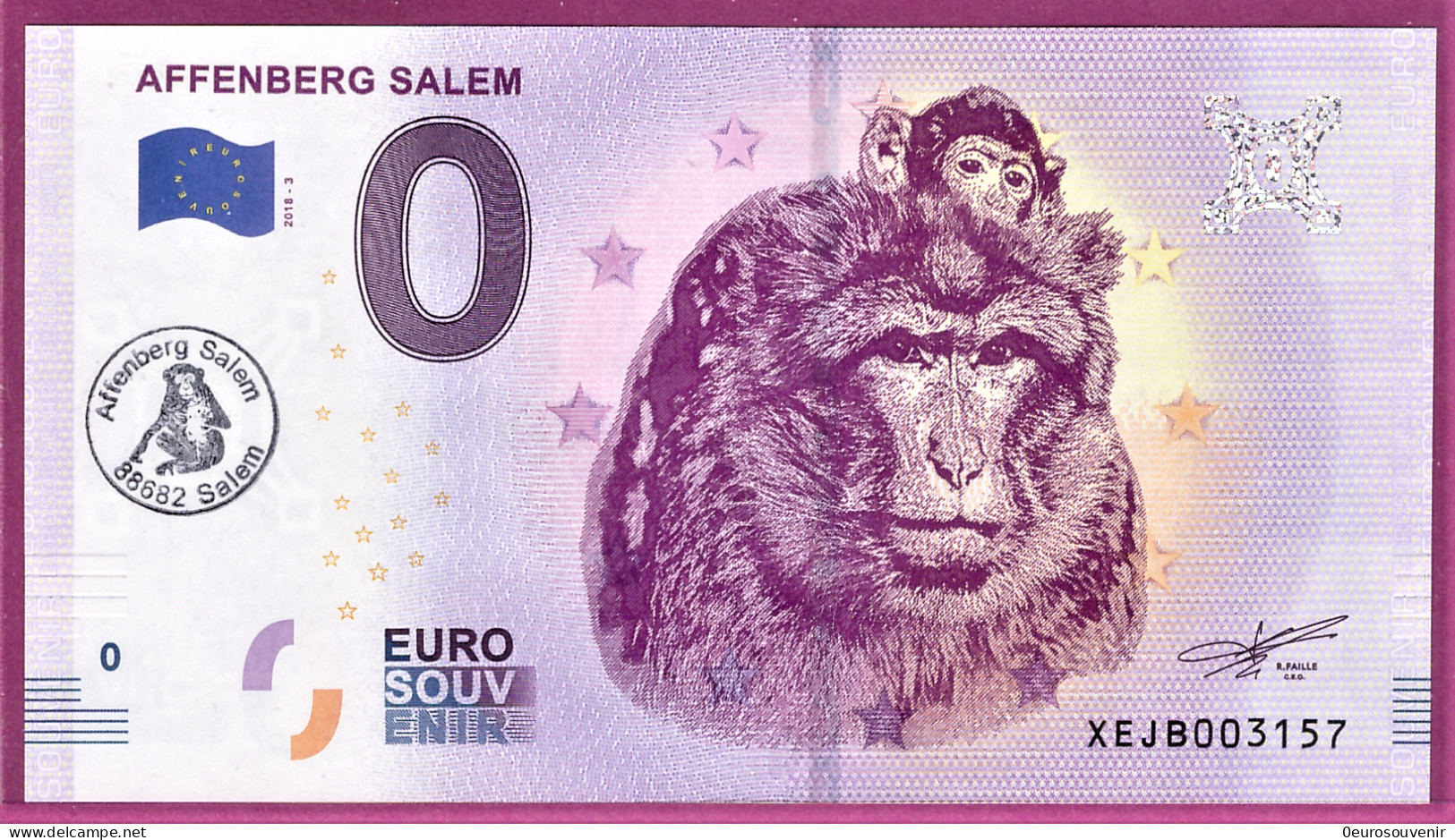 0-Euro XEJB 2018-3 + Stempel AFFENBERG SALEM - Essais Privés / Non-officiels