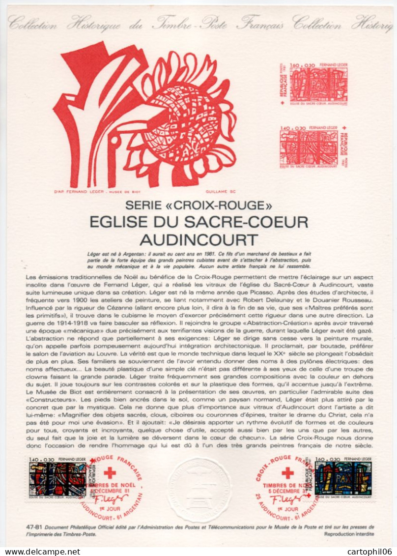 - Document Premier Jour CROIX-ROUGE - AUDINCOURT & ARGENTAN 5.12.1981 - - Rode Kruis