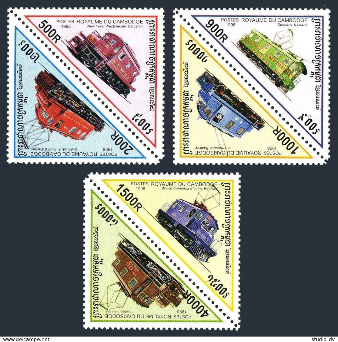 Cambodia 1730-1732 Ab,1733,MNH. Ancient Trains 1998.Storage Battery Locomotive. - Kambodscha