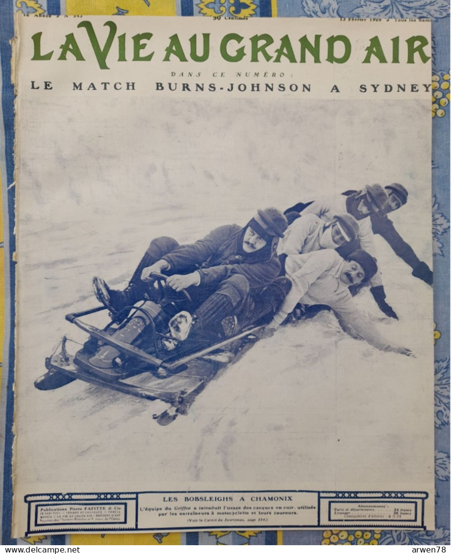 LA VIE AU GRAND AIR N° 543 /1909 BOBSLEIGHS A CHAMONIX WRIGHT A PAU RUGBY ANGLETERRE FRANCE BOL D'OR   ETC .... - 1900 - 1949