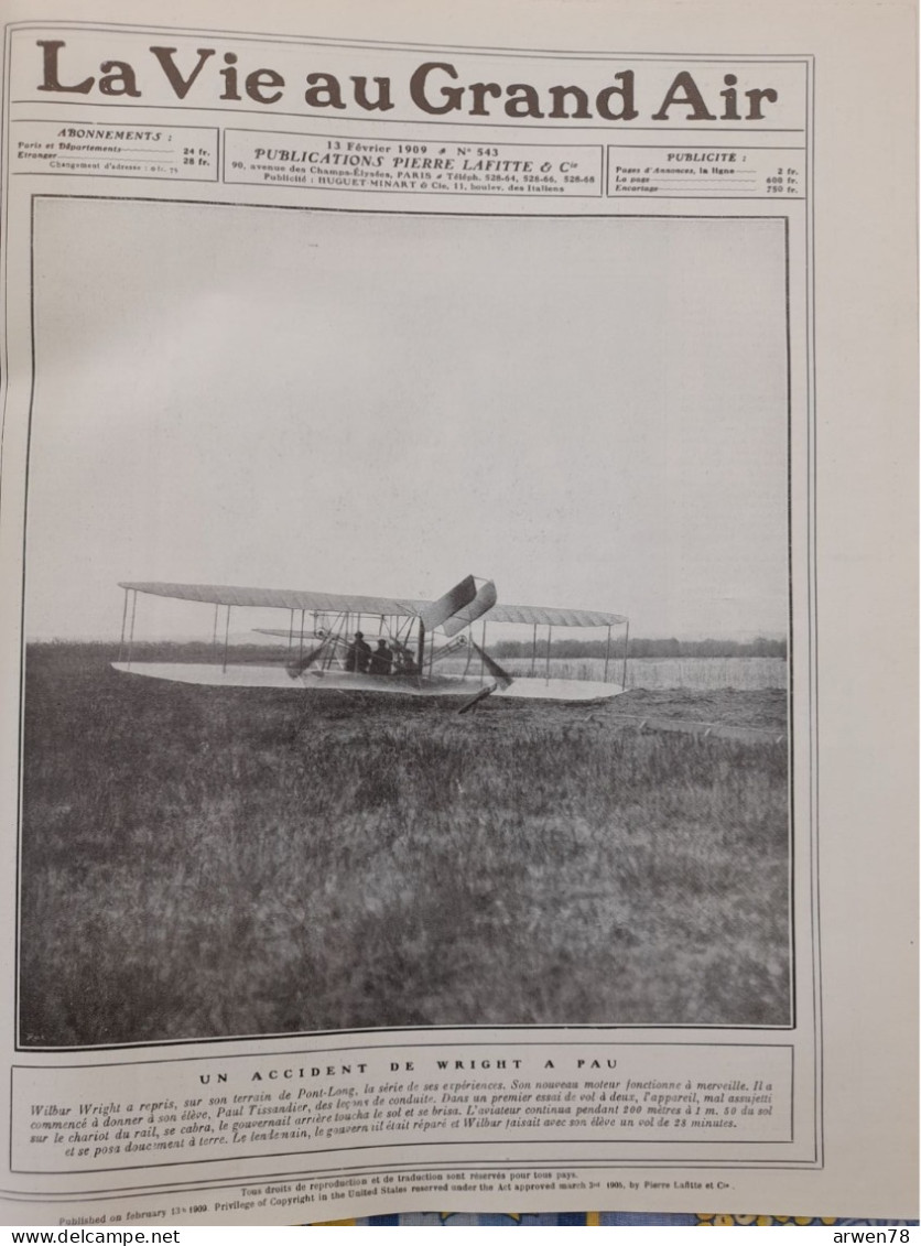 LA VIE AU GRAND AIR N° 543 /1909 BOBSLEIGHS A CHAMONIX WRIGHT A PAU RUGBY ANGLETERRE FRANCE BOL D'OR   ETC .... - 1900 - 1949