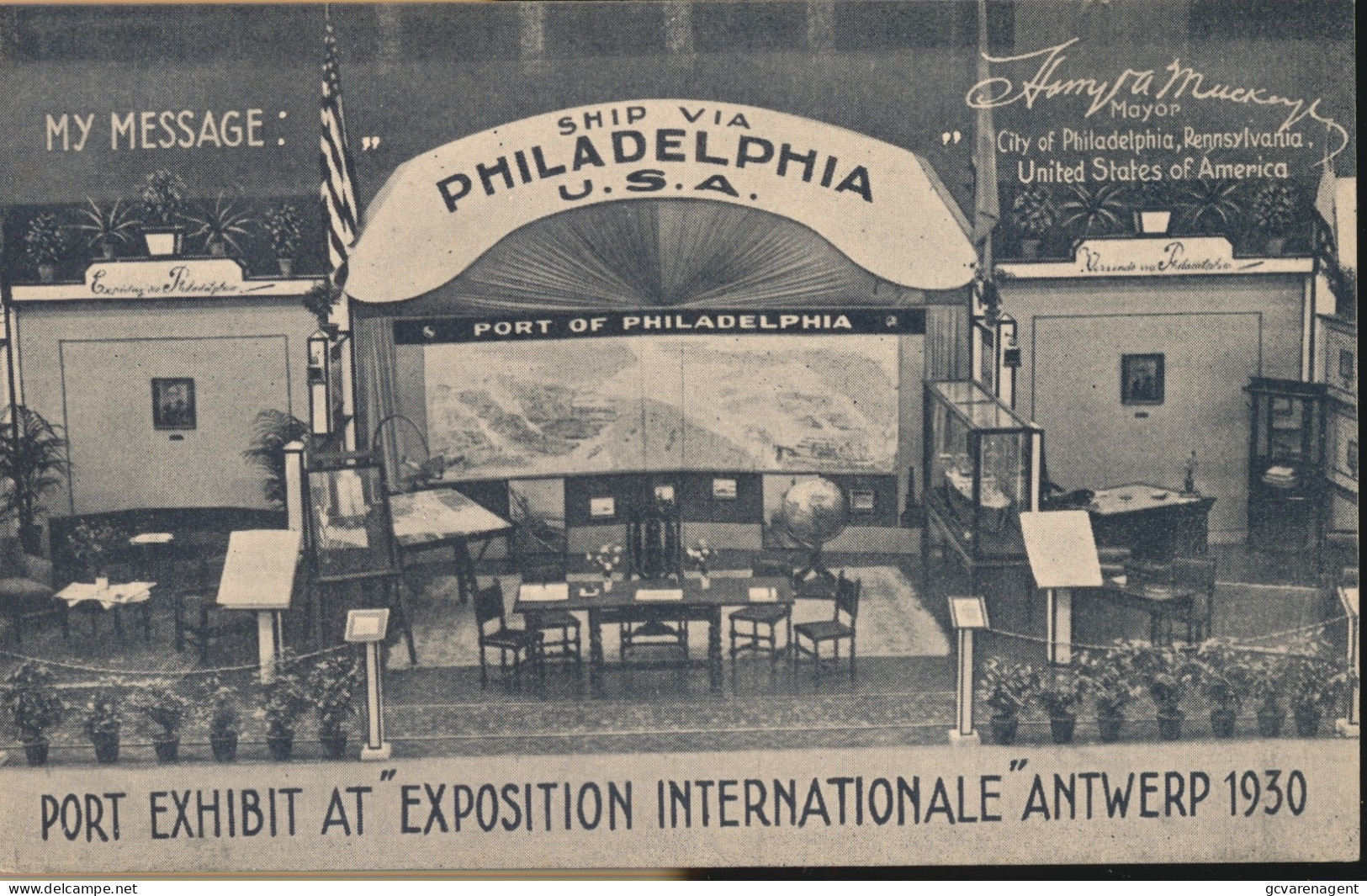 ANTWERPEN      PORT EXHIBIT AT  EXPOSITION INTERNATIONALE ANTWERP 1930  SHIP VIA PHILADELPHIA U.S.A.     2 SCANS - Antwerpen