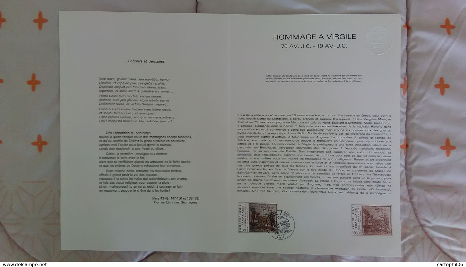 - Document Premier Jour HOMMAGE A VIRGILE - PARIS 14.11.1981 - - Andere & Zonder Classificatie