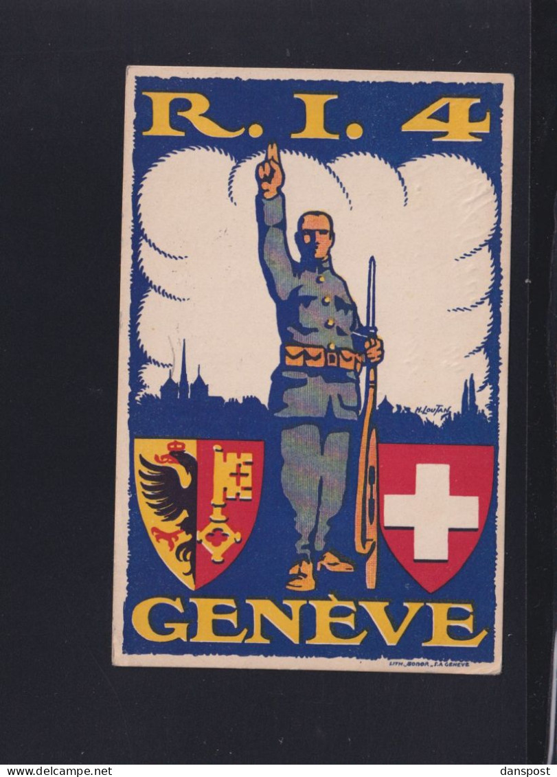 Schweiz PK R. I. 4 Geneve 1919 Gelaufen - Régiments