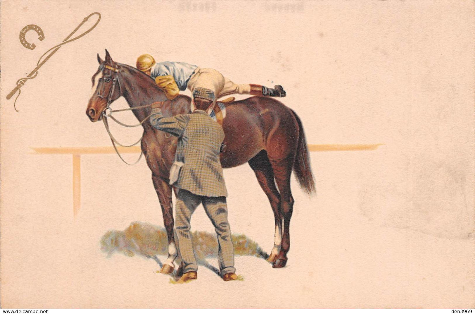 Hippisme - Jockey Sur Son Cheval - Equitation, Fer, Cravache, Fouet - Illustrateur Inconnu - Précurseur - Paardensport