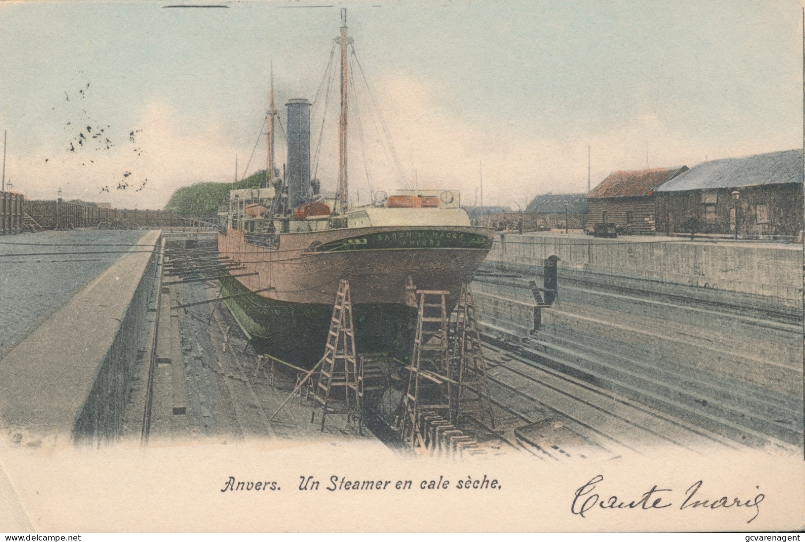 ANTWERPEN       UN STEAMER EN CALE SECHE       KLEUR                       2 SCANS - Antwerpen