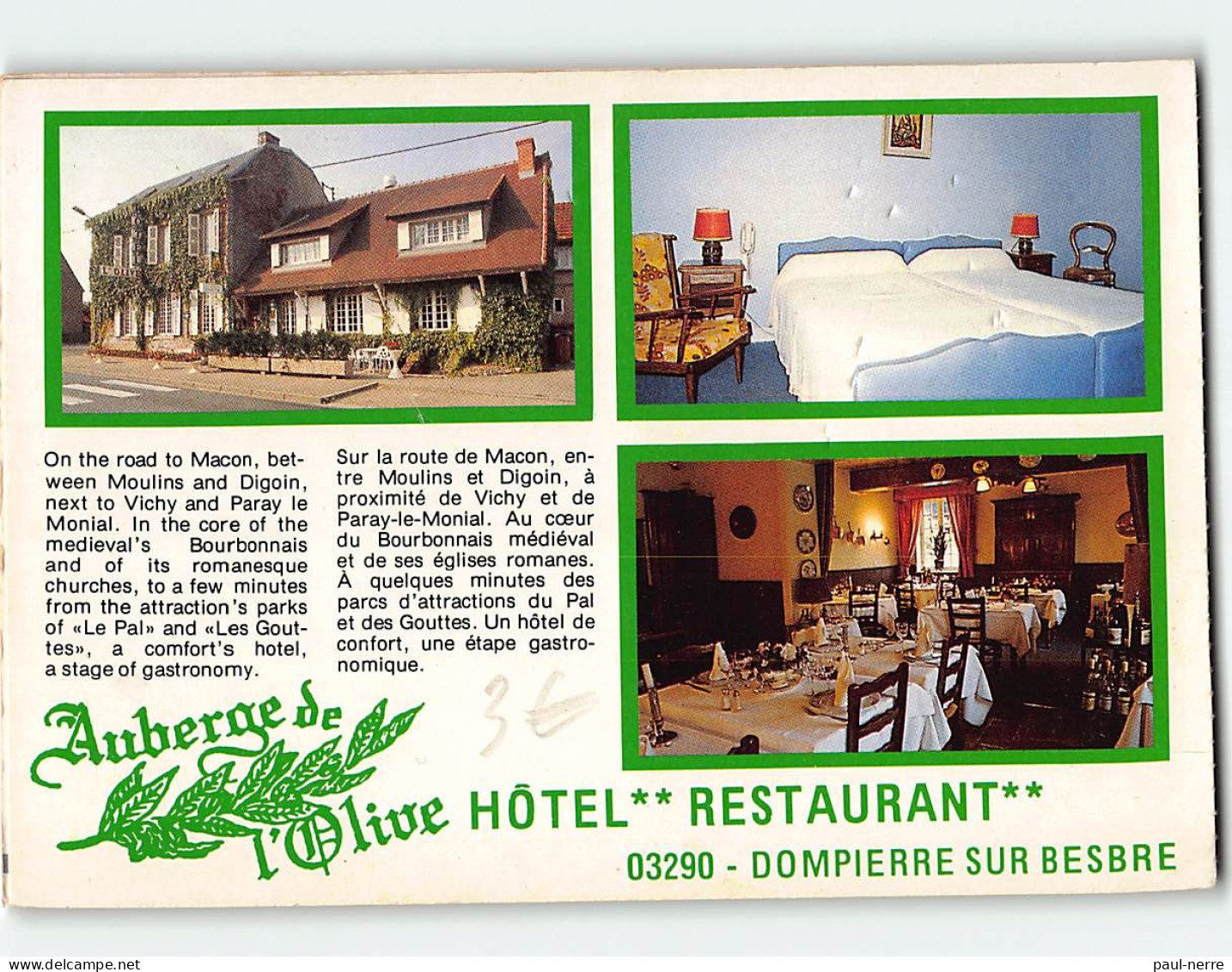 Auberge De L'Olive, DOMPIERRE SUR BESBRE - état, Carte Dépliable - Autres & Non Classés