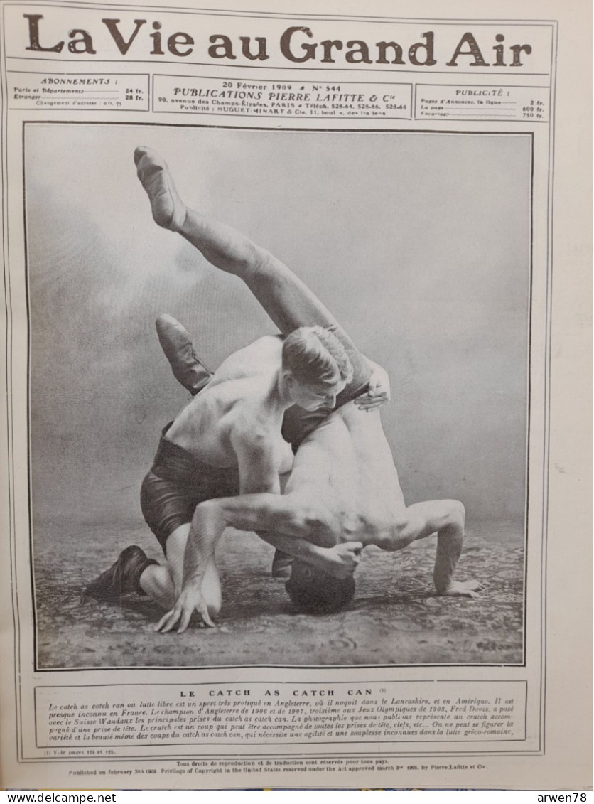 LA VIE AU GRAND AIR N° 544 /1909 BOXE LUTTE LIBRE LES JEUX DU NORD EN SUEDE   ETC .... - 1900 - 1949