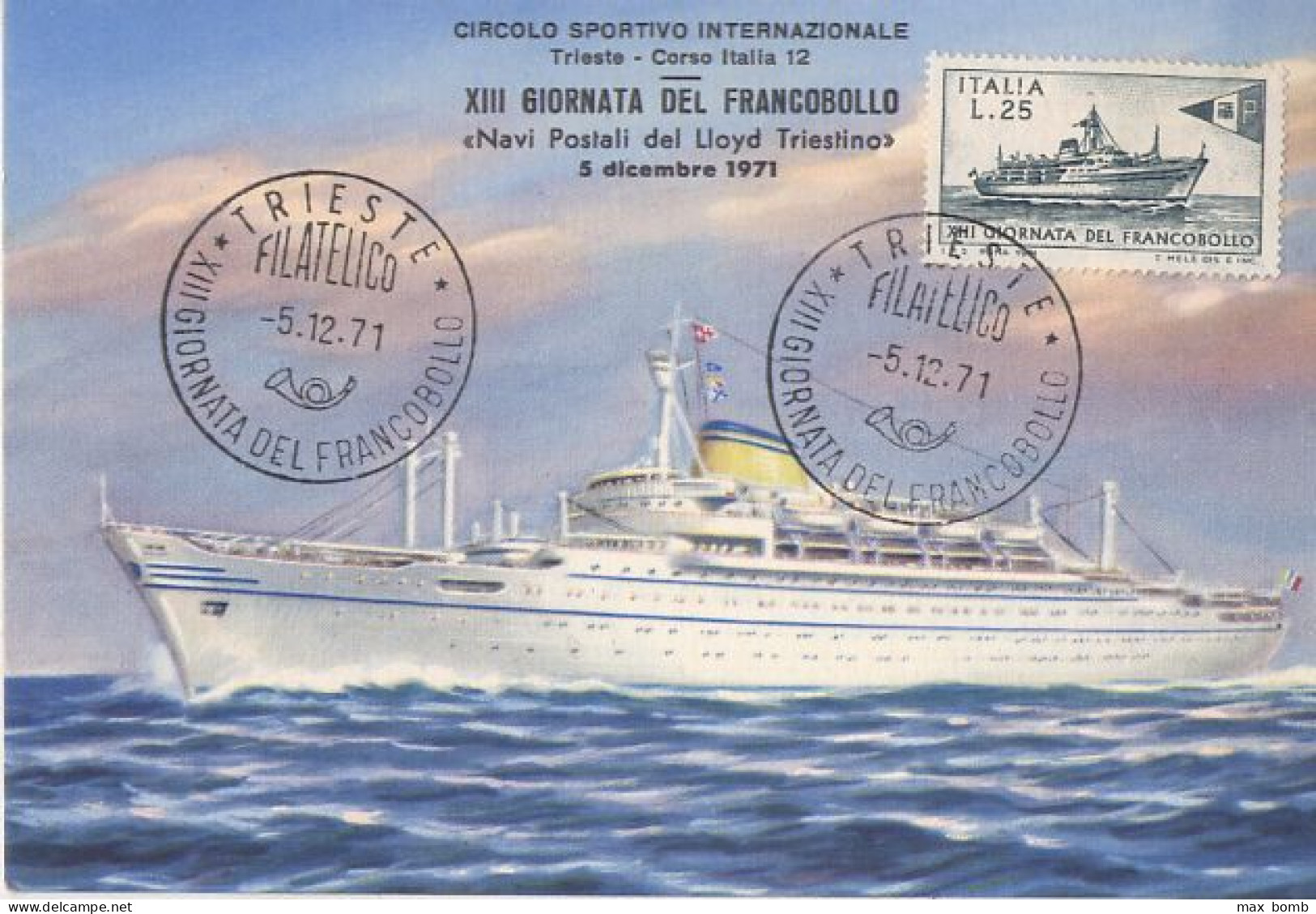 1971 GIORNATA FRANCOBOLLO  NAVE POSTALE ASIA  LLOYD TRIESTINO  28 - Steamers