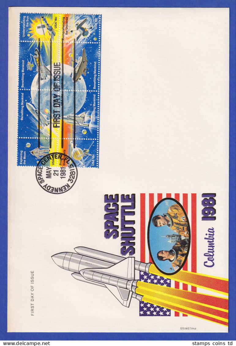 USA 1981 Weltraumfahrt / Space Shuttle Zusammendruck Mi.-Nr. 1481-1488 Auf FDC - Other & Unclassified