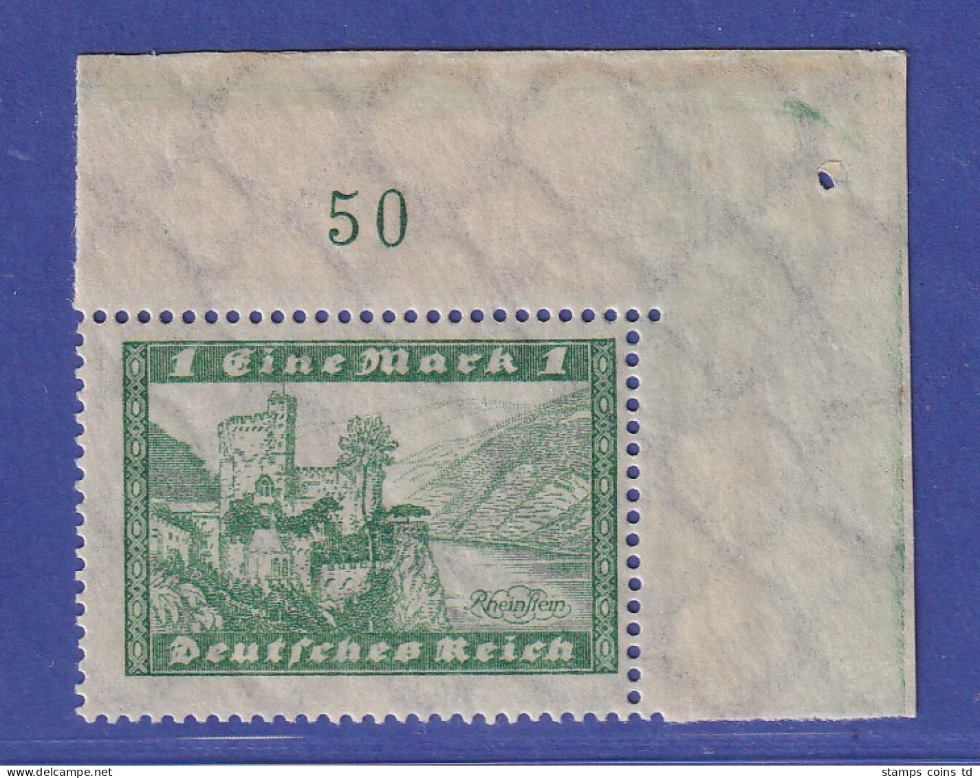 Dt. Reich 1924 Bauwerke 1 Mark Mi.-Nr. 364X Eckrandstück OR Postfrisch ** - Unused Stamps