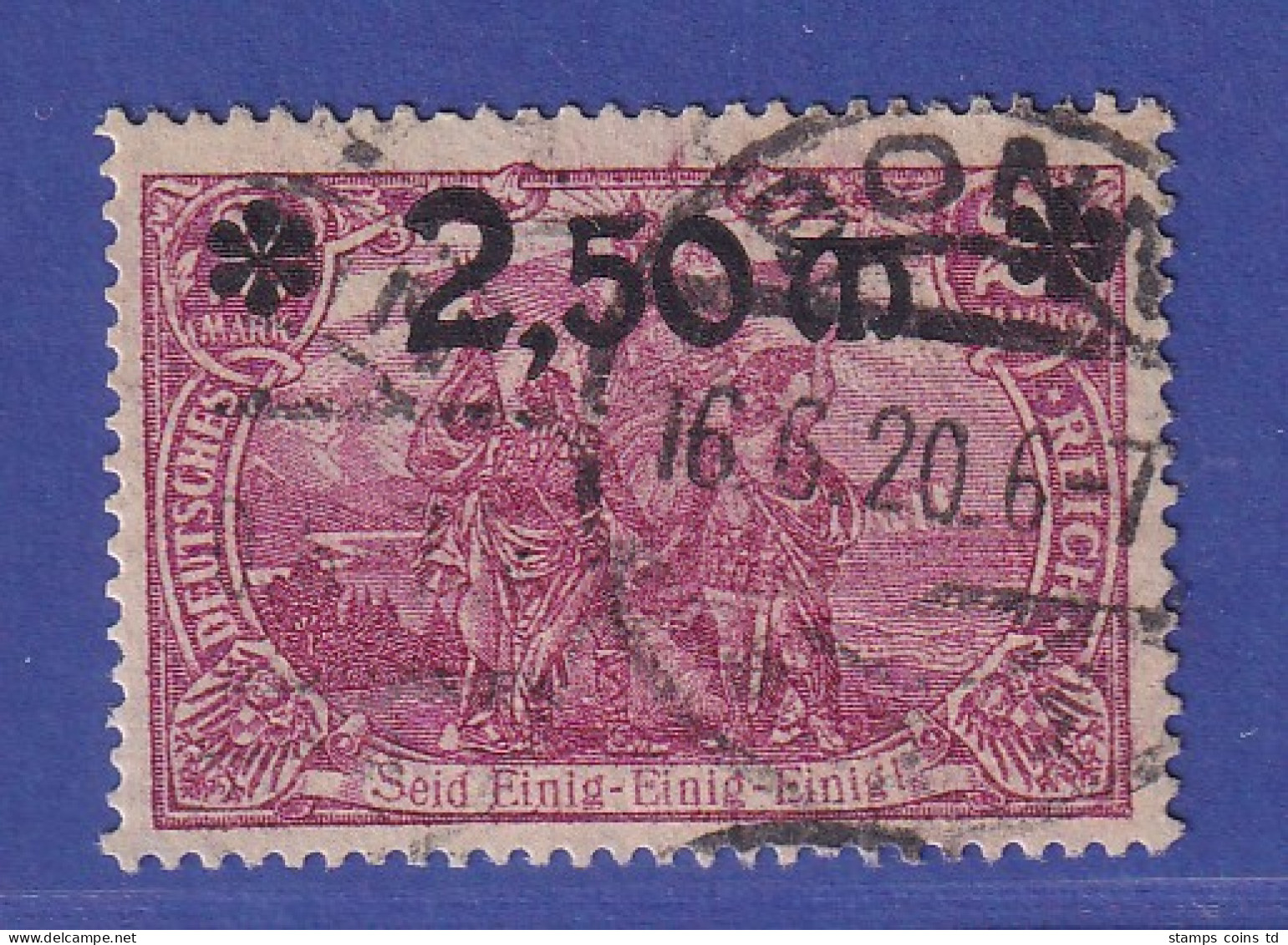 Dt. Reich 1920 Wertaufdruck 2,50 M  Mi.-Nr. 118b Gestempelt Gpr. DÜNTSCH BPP - Oblitérés