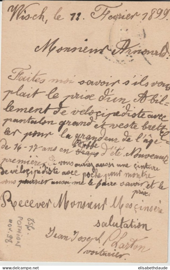 1899 - ALSACE - CACHET CONVOYEUR STRASSBURG SAALES ZUG 635 (IND 7) CP ENTIER De WISCHES => METZ - Covers & Documents