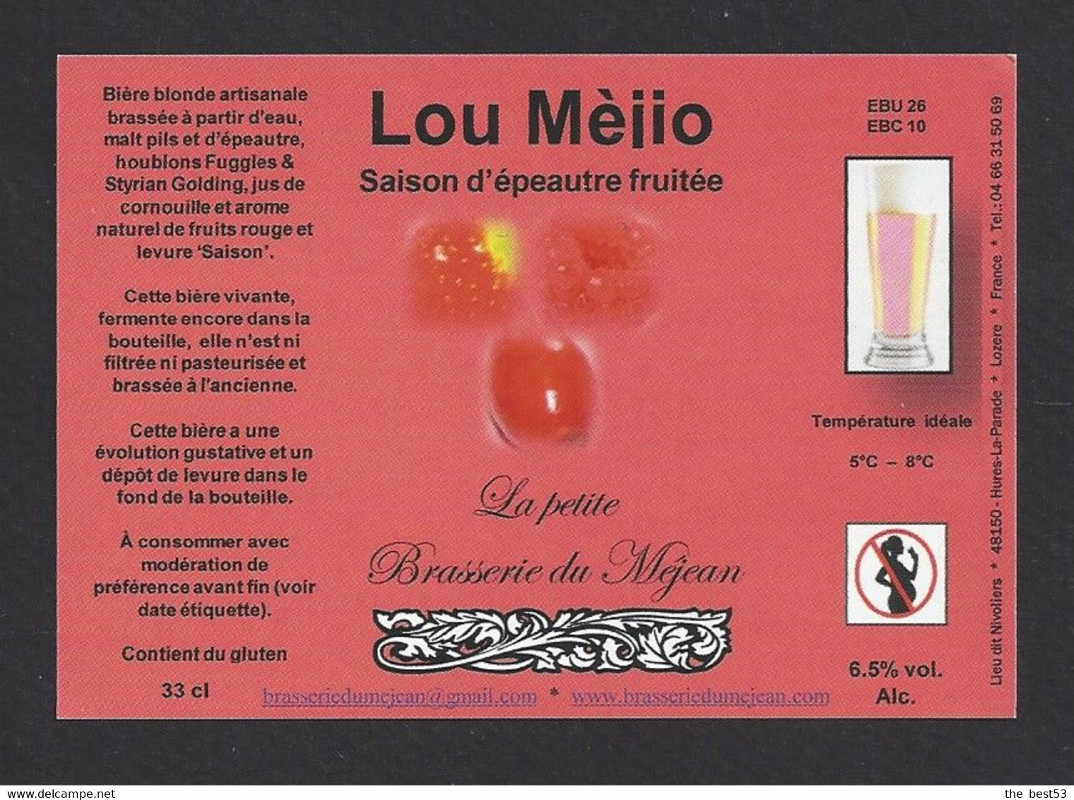 Etiquette De Bière Epeautre Fruitée   -  Lou Méjio  -  Brasserie Du Méjean à Hures La Parade  (48) - Cerveza