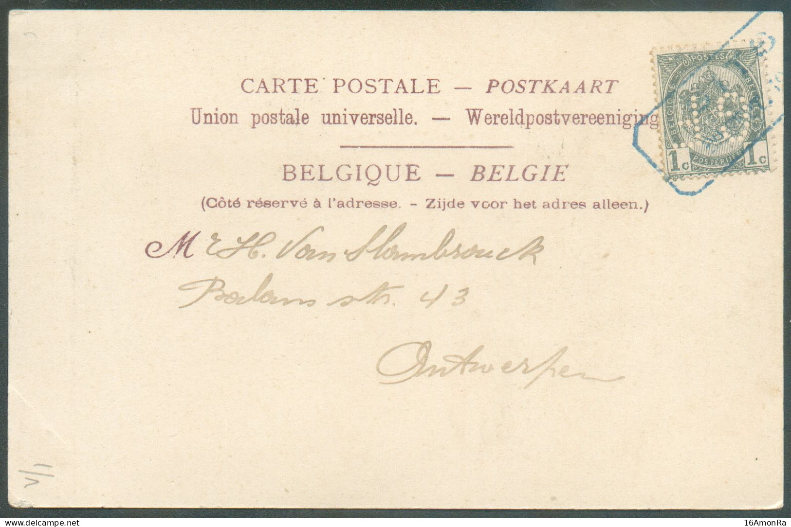N°53 - 1c. Gris (perforé G.F.) Oblitéré Par Le Cachet Oblong De Couleur Bleue GITS (ligne Ferroviaire De Flandre Occiden - 1893-1907 Wapenschild
