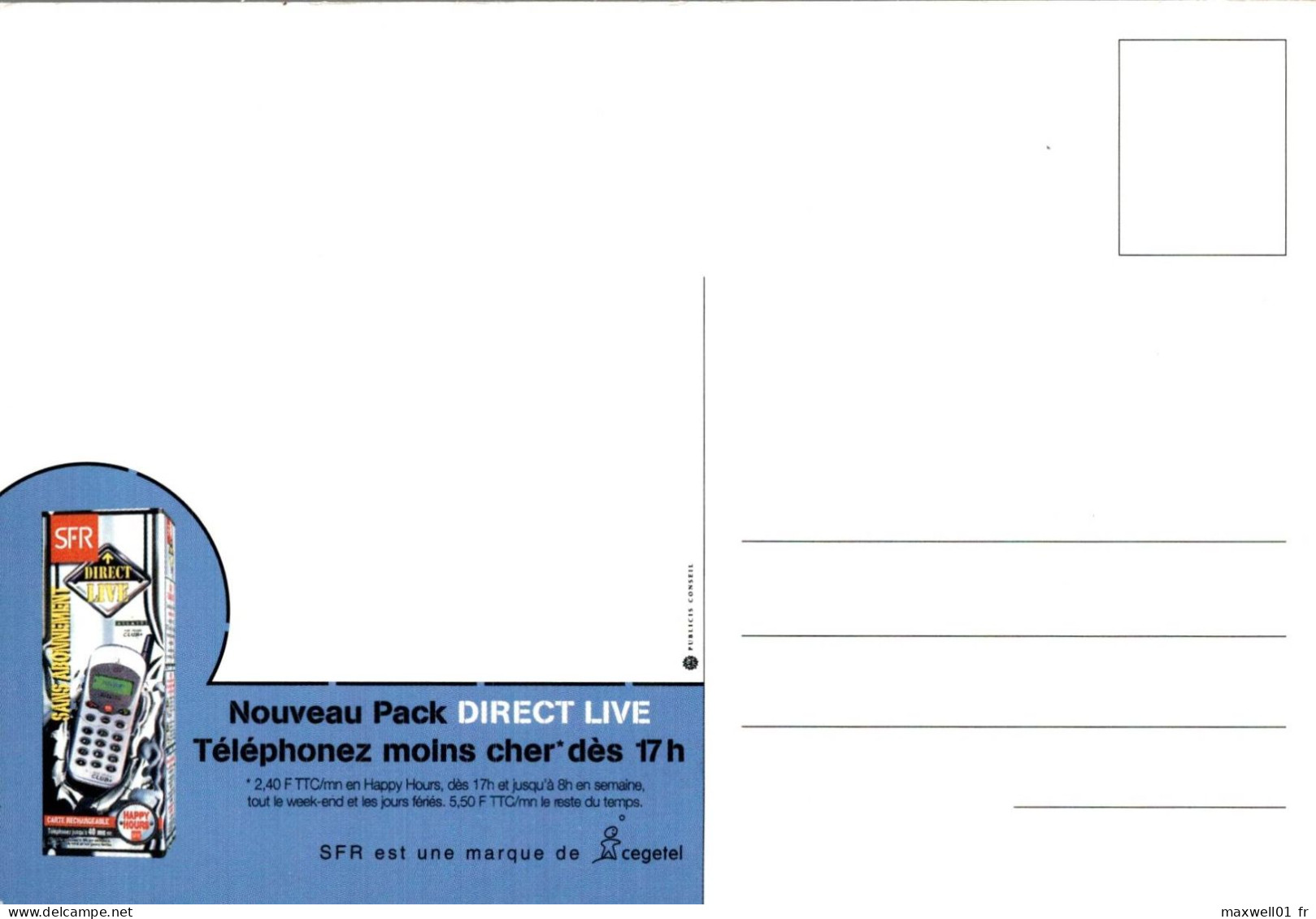 O8 - Carte Postale Publicité - SFR - Direct Live - Advertising