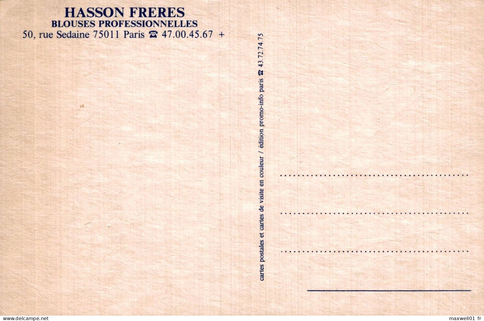 O8 - Carte Postale Publicité - Magasin Hasson Frères - Blouses Professionnels - Paris - Advertising