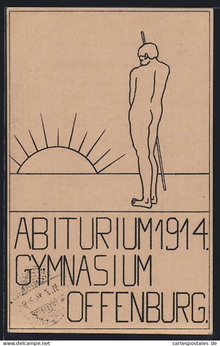 Künstler-AK Offenburg, Absolvia Abiturium 1914, Nackter Student Im Sonnenaufgang  - Autres & Non Classés