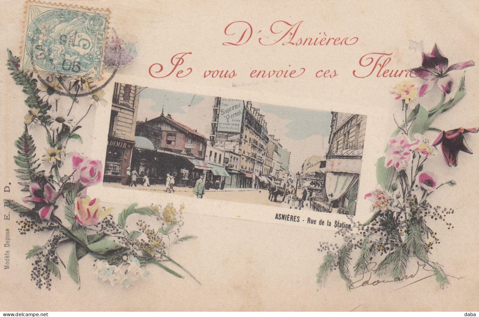 D'Asnières Je Vous Envoie Ces Fleurs. Rue De La Station - Asnieres Sur Seine
