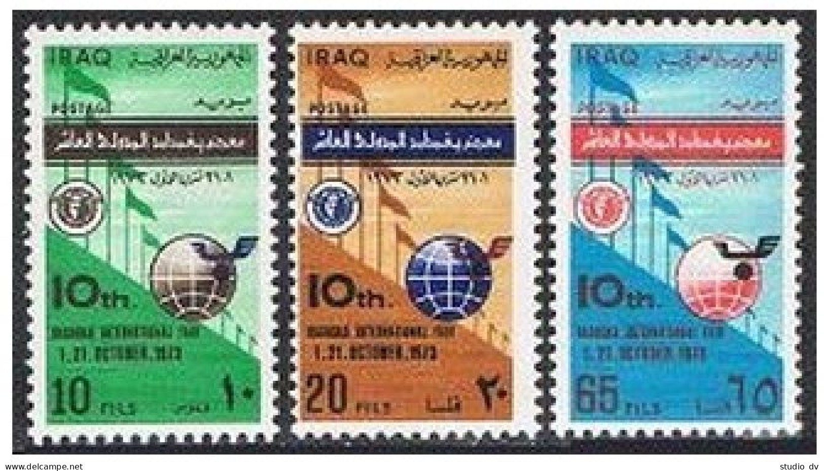 Iraq 700-702, Hinged. Michel 774-776. International Fair-10, 1973. Flags, Emblem - Iraq