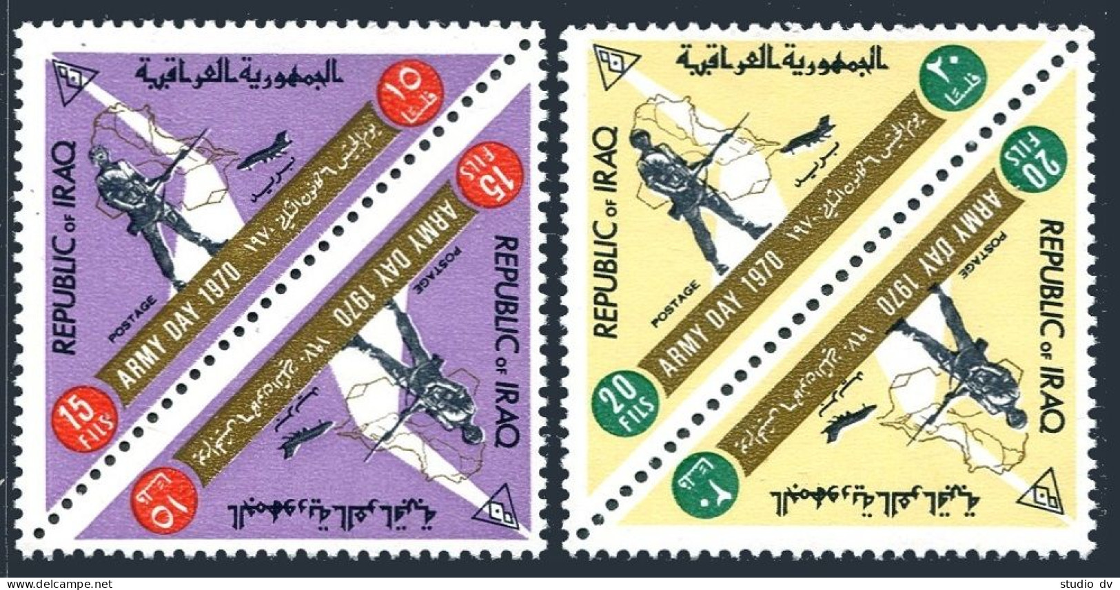 Iraq 522-523 Tete-beche, MNH. Michel 585-586. Army Day 1970. Soldier, Map,Plane. - Iraq