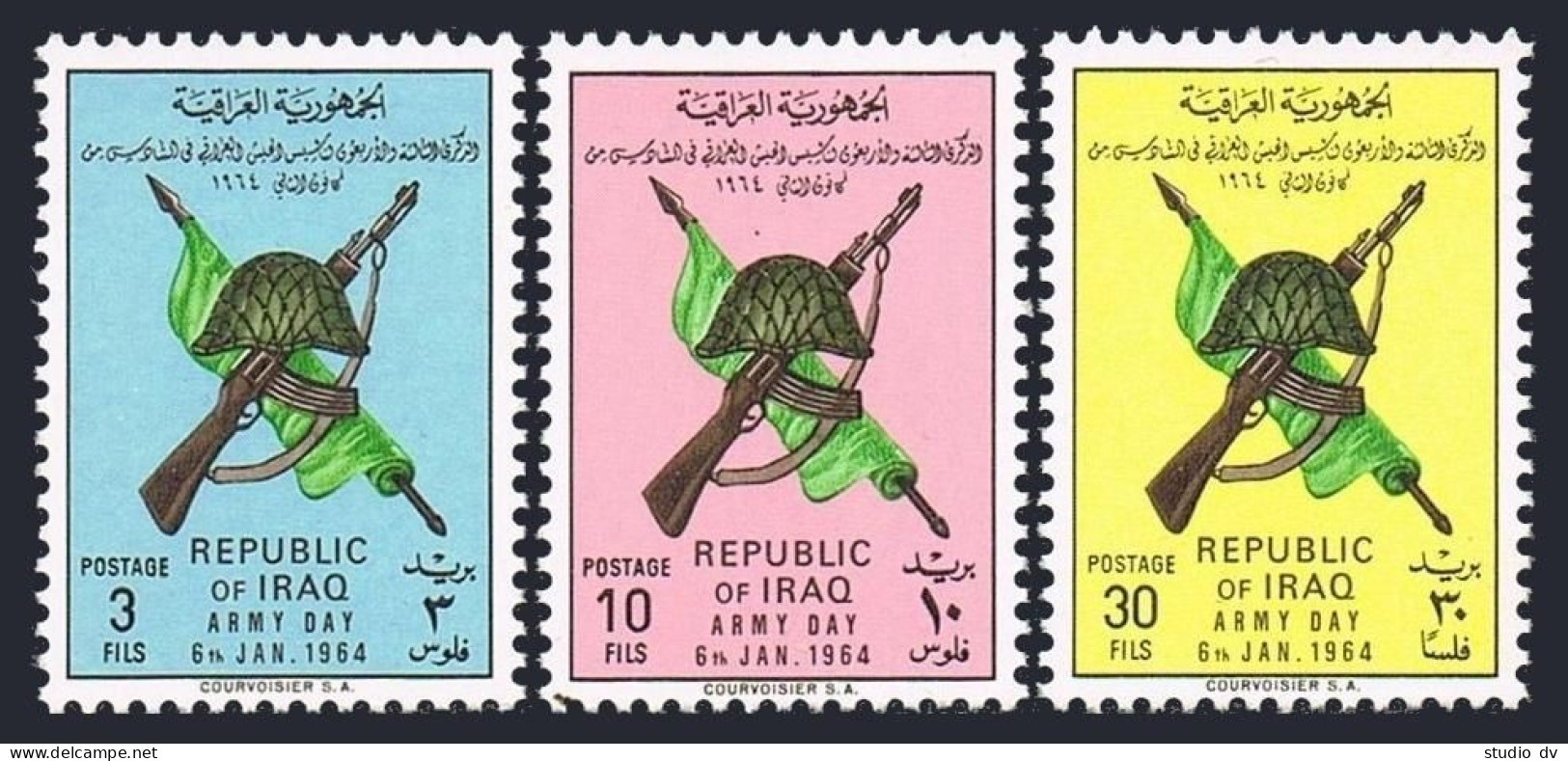 Iraq 339-341, Hinged. Michel 373-375. Army Day-1963. Rifle, Helmet, Flag. - Iraq