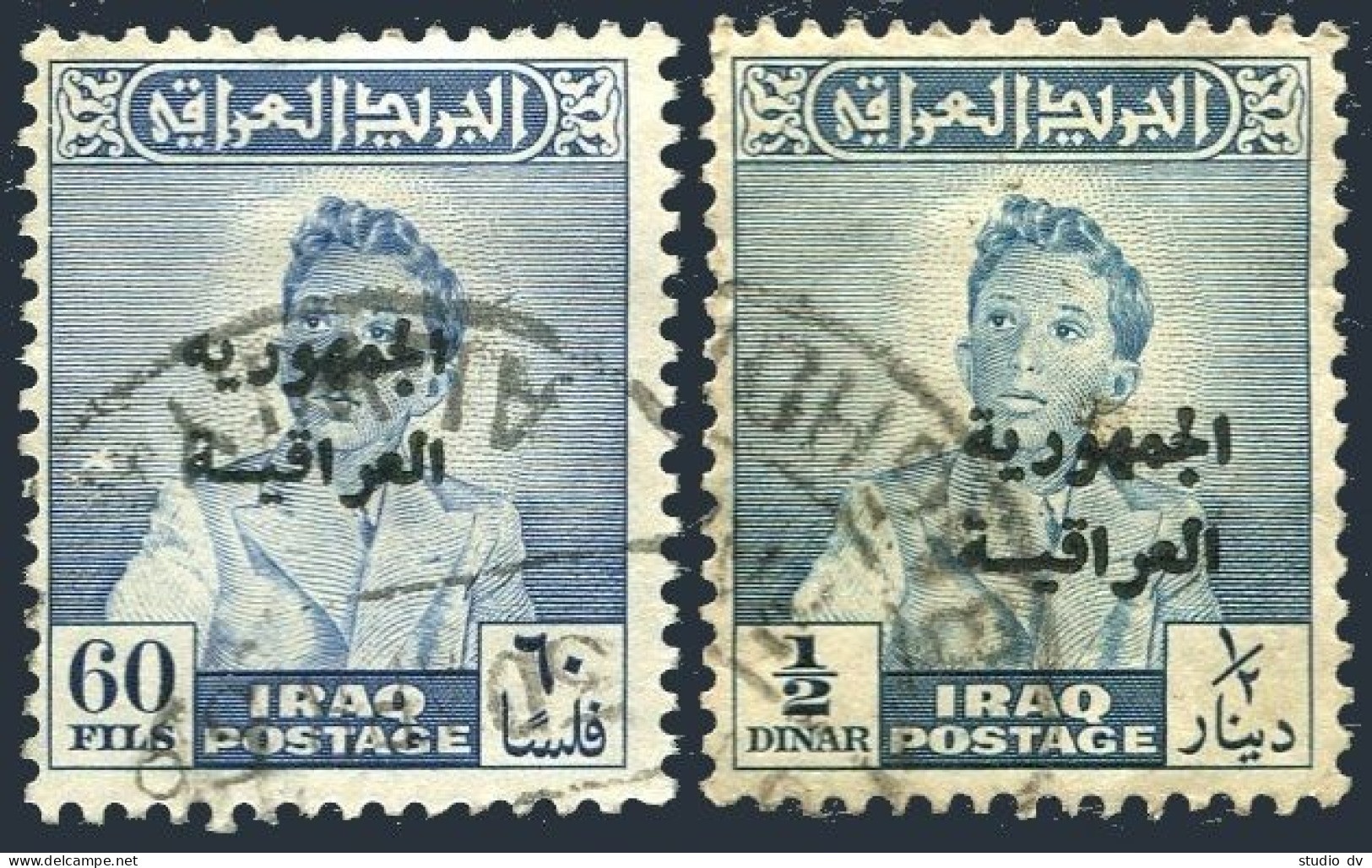 Iraq 192-193,used.Michel 225-226. King Faisal II, 1958. Republic Overprinted. - Iraq