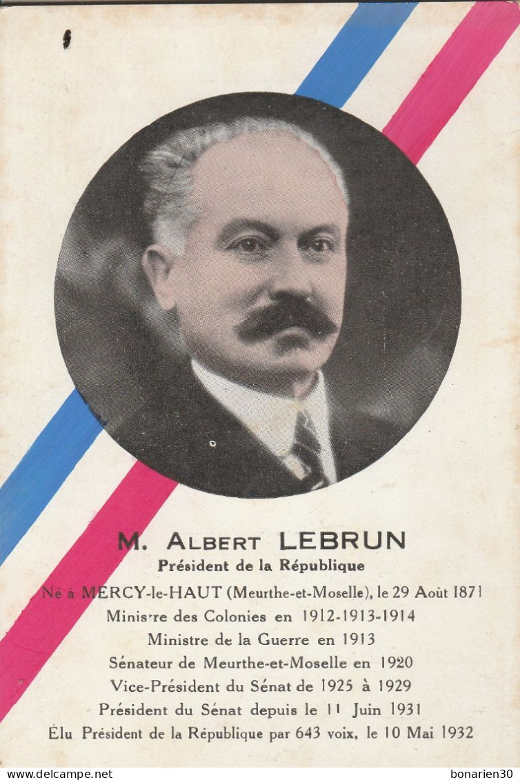 CPA  LEBRUN ALBERT PRESIDENT REPUBLIQUE NE A MERCY 54 - Figuren