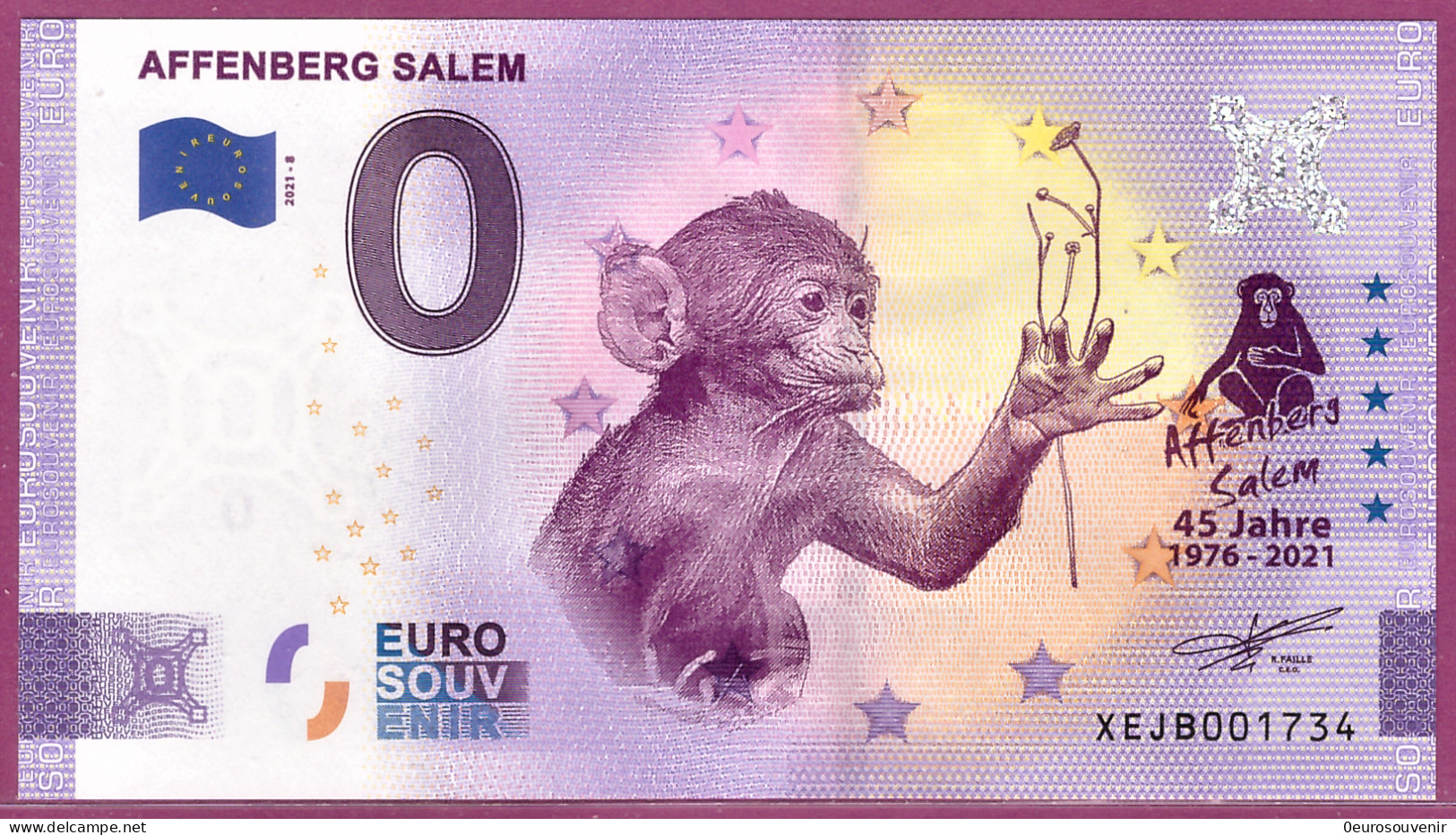 0-Euro XEJB 2021-8 AFFENBERG SALEM - 45 JAHRE - Essais Privés / Non-officiels