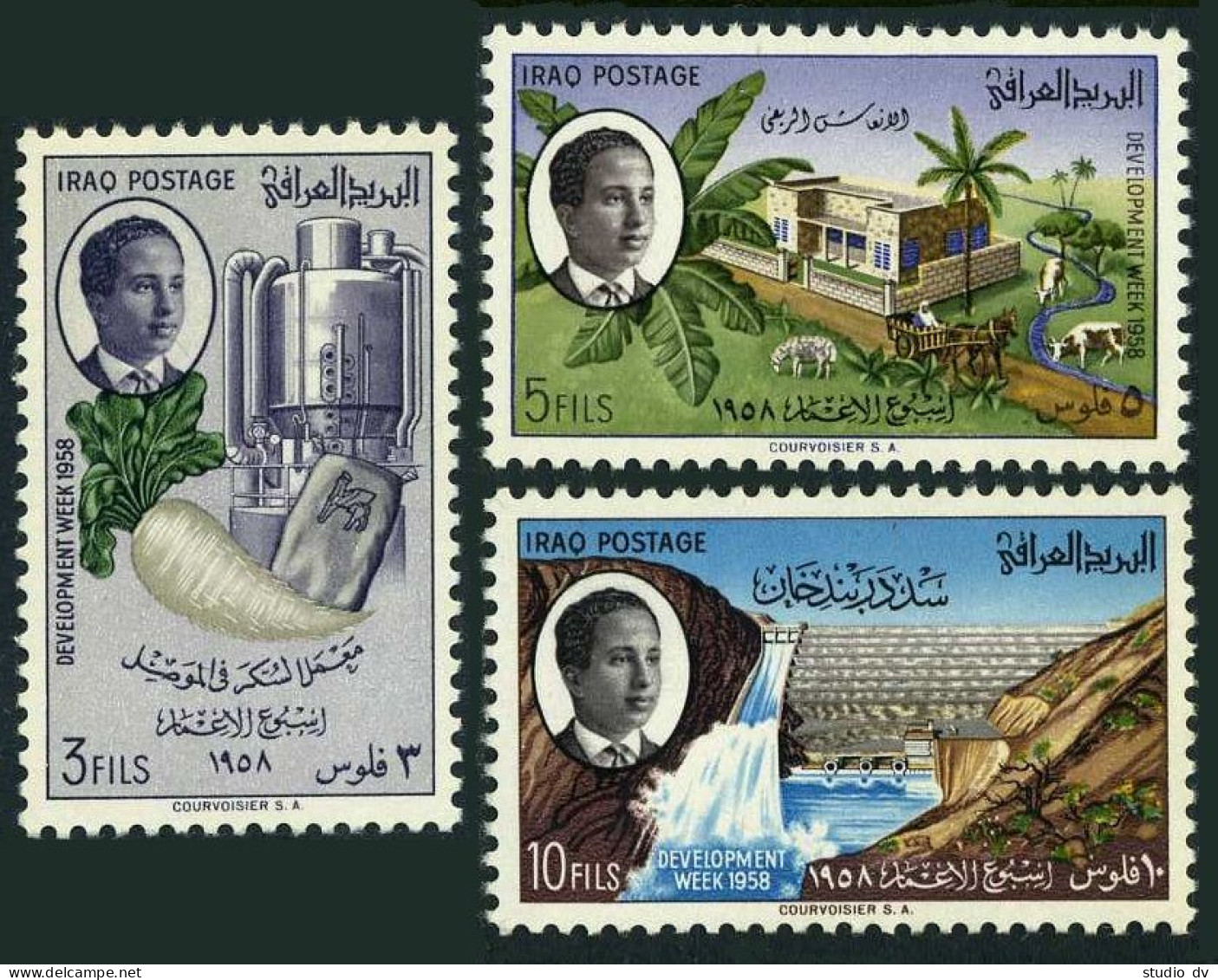 Iraq 185-187, Hinged.Mi 217-219. Development Week,1958.Sugar Beet,Farm,Khan Dam. - Iraq