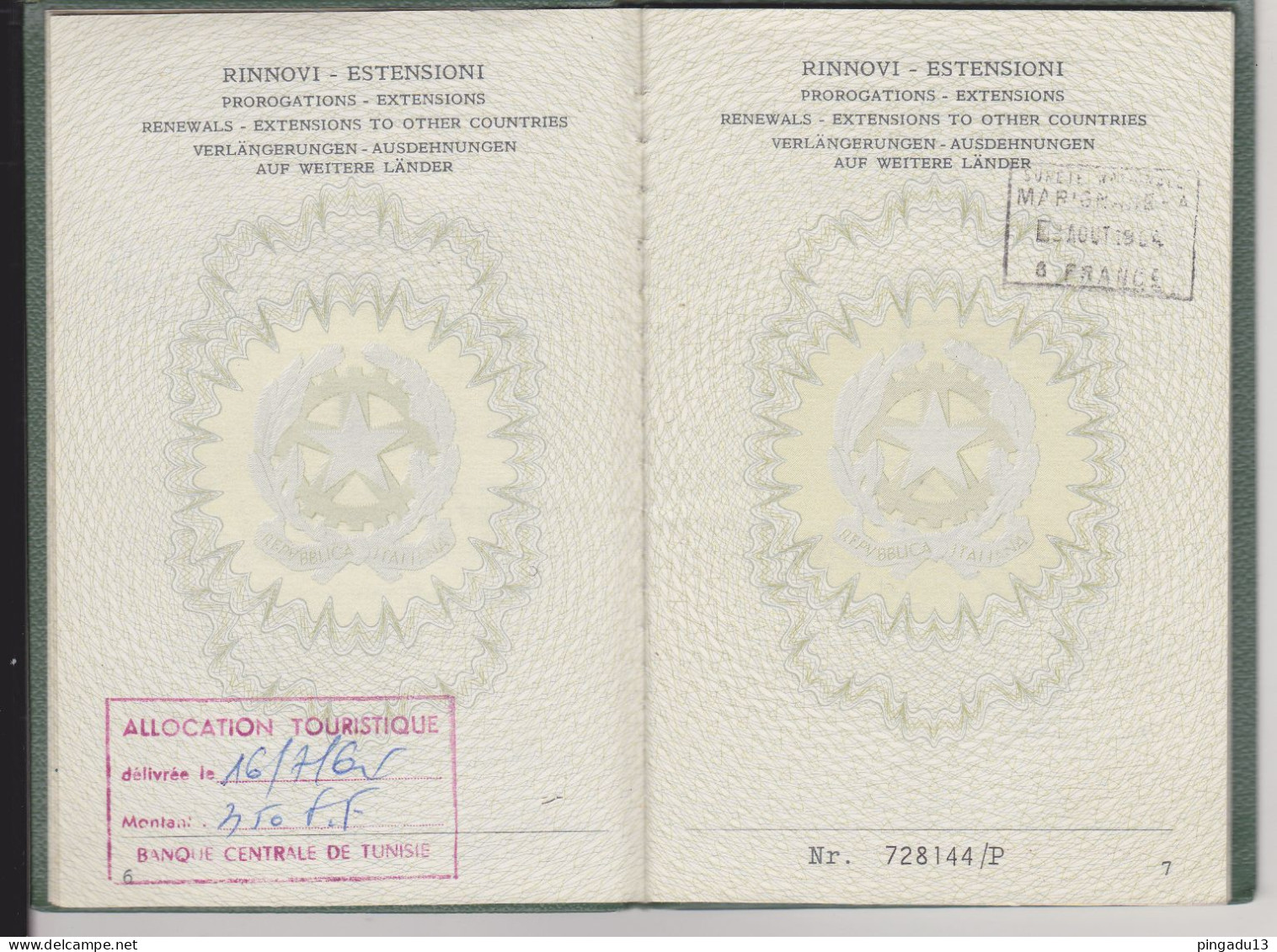 Passaporto Residente in Tunisia Marca consolare gratuita Concessione gratuita del passaporto 14 mai 1963 Tunis