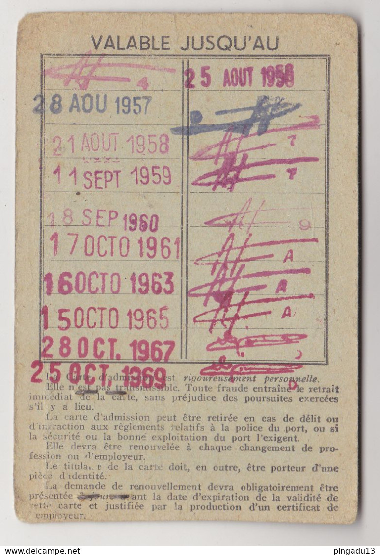Fixe Carte D'admission Port De Marseille 24 Août 1955 - Cartes De Membre