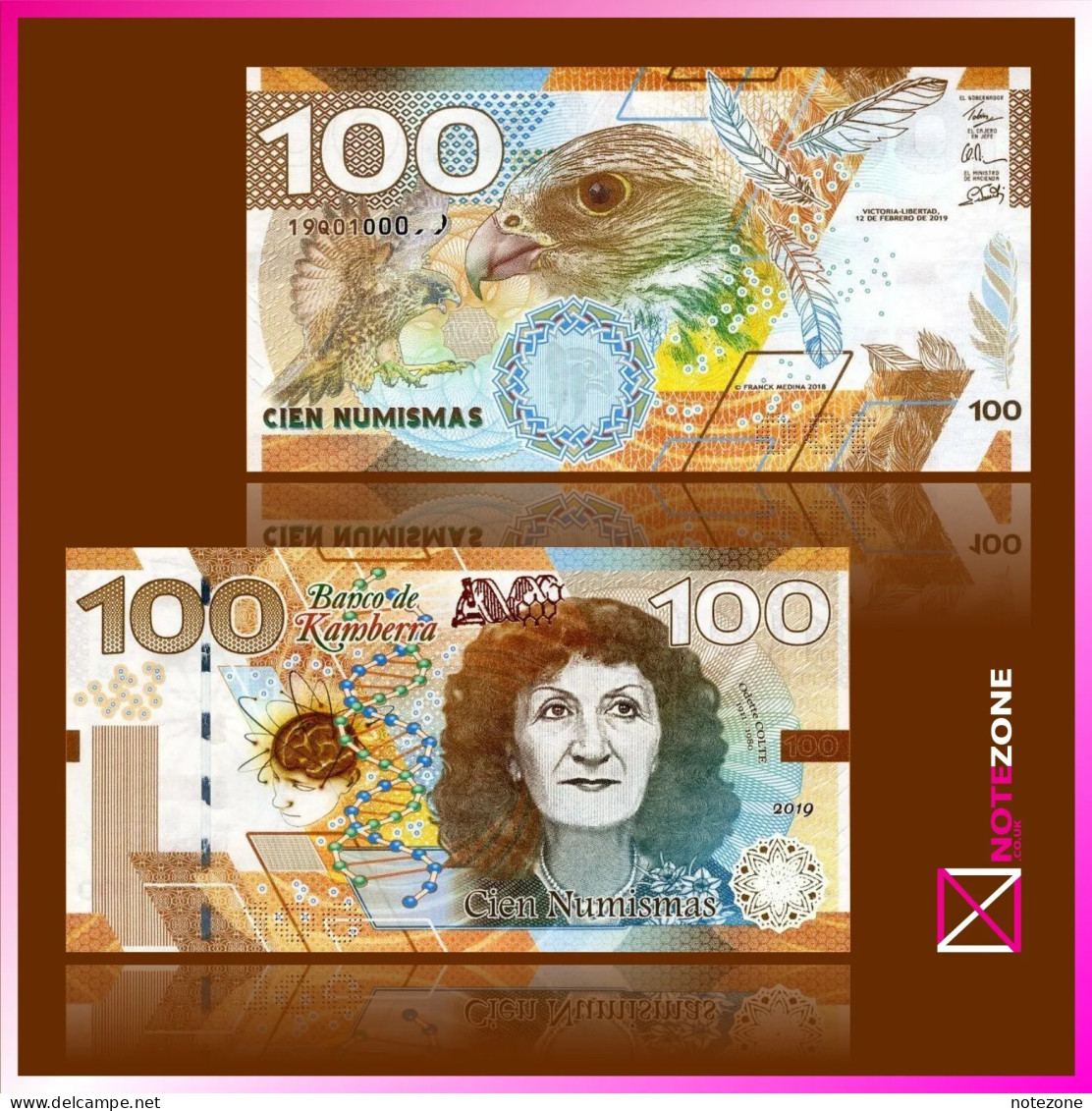 Frank Medina Kamberra 100 Numismas Odette Colte 2019 Paper Banknote Private - Andere & Zonder Classificatie