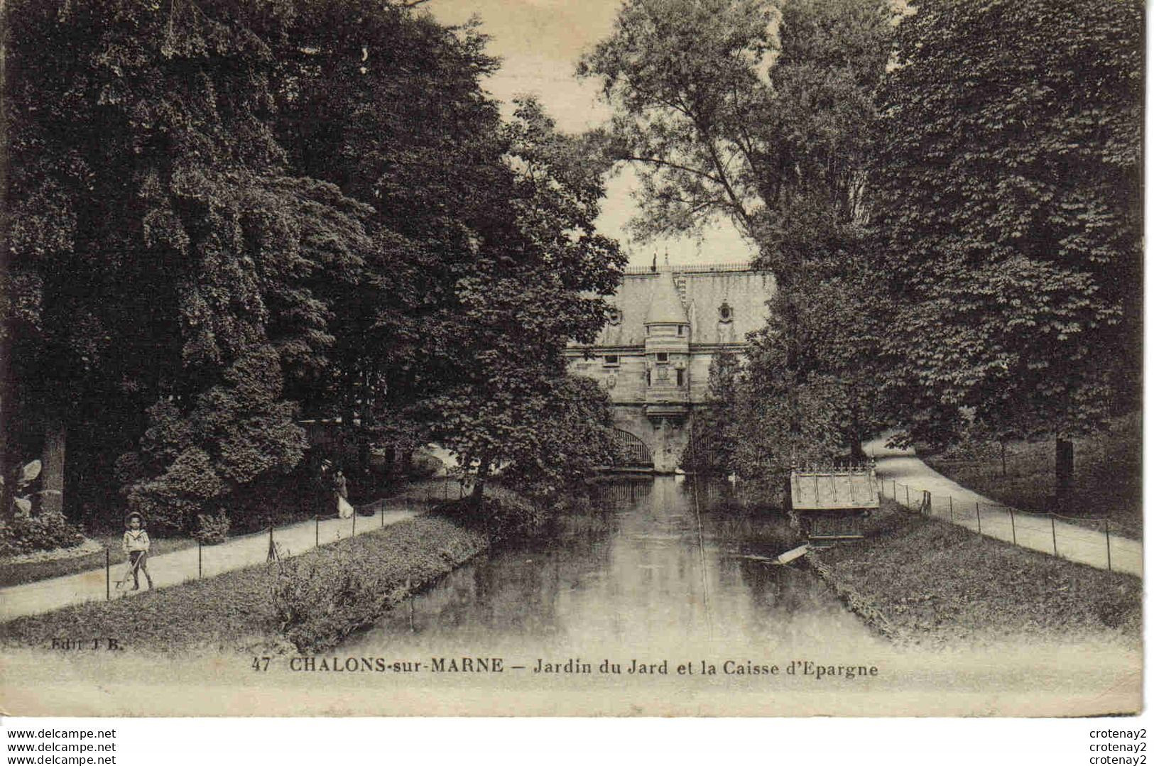 51 CHÂLONS SUR MARNE N°47 Jardin Du Jard Et Caisse D'Epargne Animée Enfant Avec Brouette En 1916 - Châlons-sur-Marne