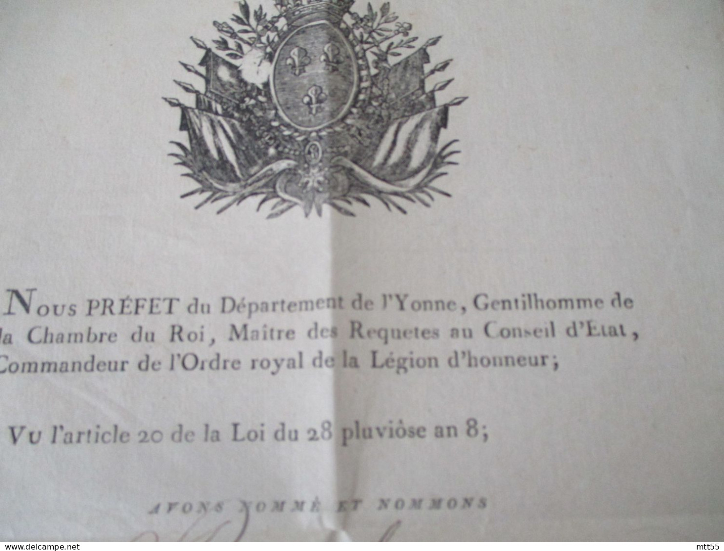 1827 AUXERRE  ACTE MANUSCRIT NOMMANT UN MEMBRE DE LA COMMUNE DE CHILZY - Documentos Históricos