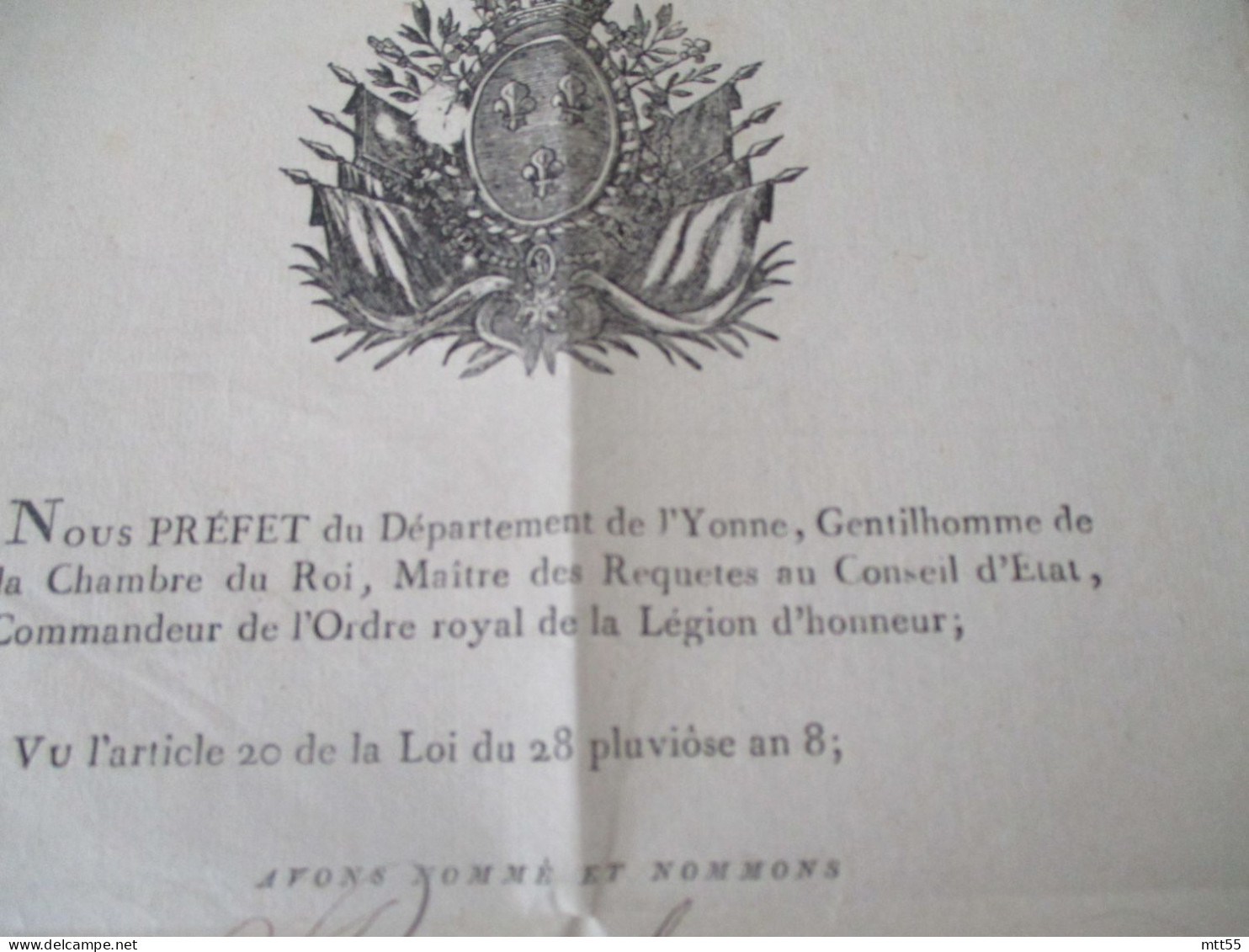 1827 AUXERRE  ACTE MANUSCRIT NOMMANT UN MEMBRE DE LA COMMUNE DE CHILZY - Historical Documents