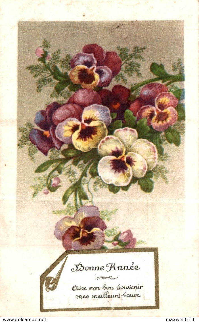 O8 - Carte Postale Fantaisie - Bouquet De Fleurs - Pensées - Bonne Année - Blumen