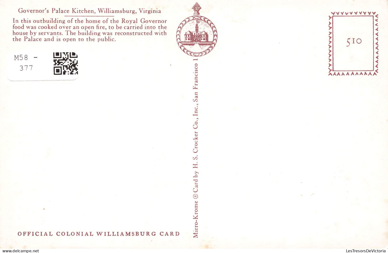 ETATS-UNIS - Governor's Palace Kitchen - Williamsburg - Virginia - Animé - Carte Postale - Autres & Non Classés