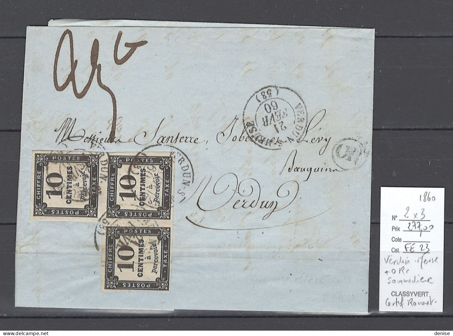 France - Lettre Verdun - Meuse - 1860 - Taxée 30 Cts ; OR DE SOMMEDIEUE - 1849-1876: Période Classique