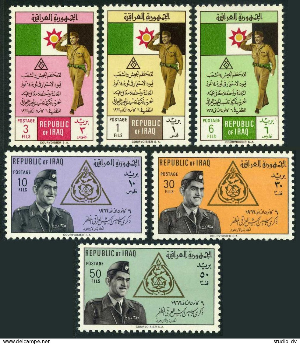 Iraq 287-292, Hinged. Michel 321-326. Army Day-1962. General Kassem, Flags. - Irak