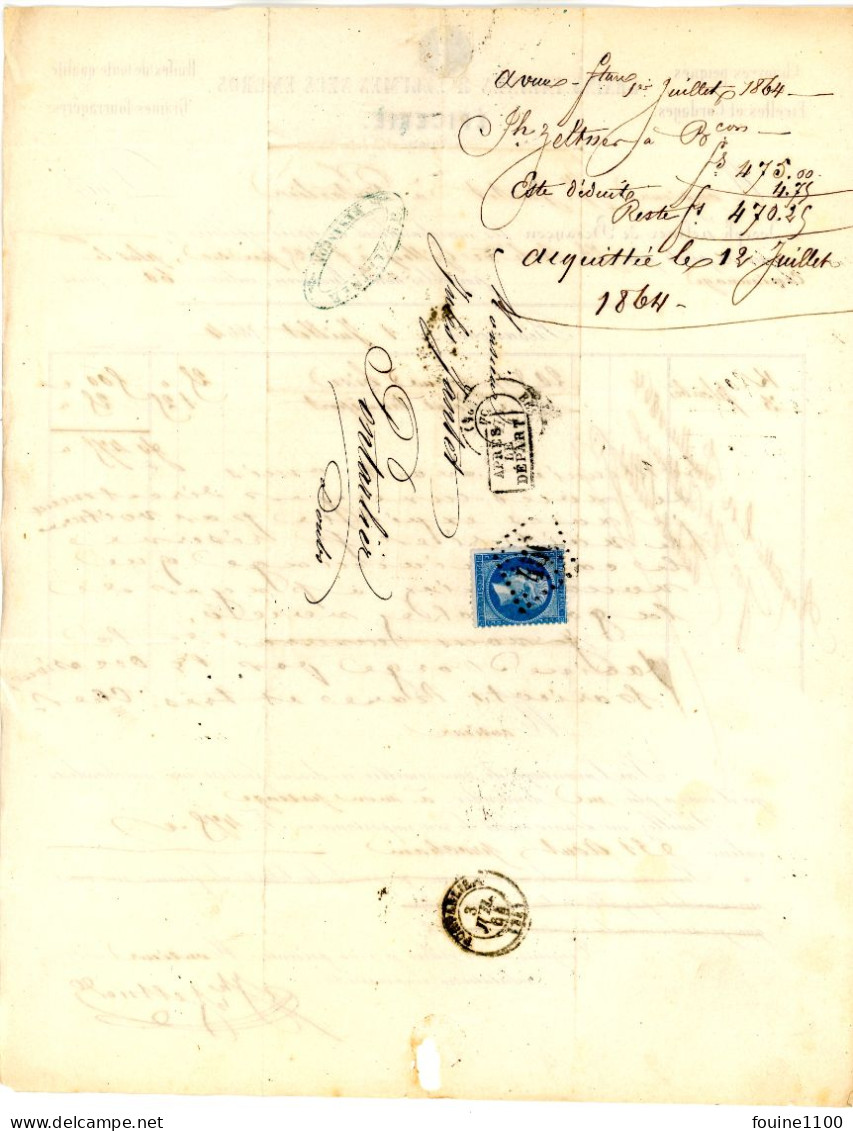 Courrier Facture An 1864 épicerie ZELTNER  à BESANCON 25 Doubs Pour JANTET à PONTARLIER 39 JURA - Altri & Non Classificati