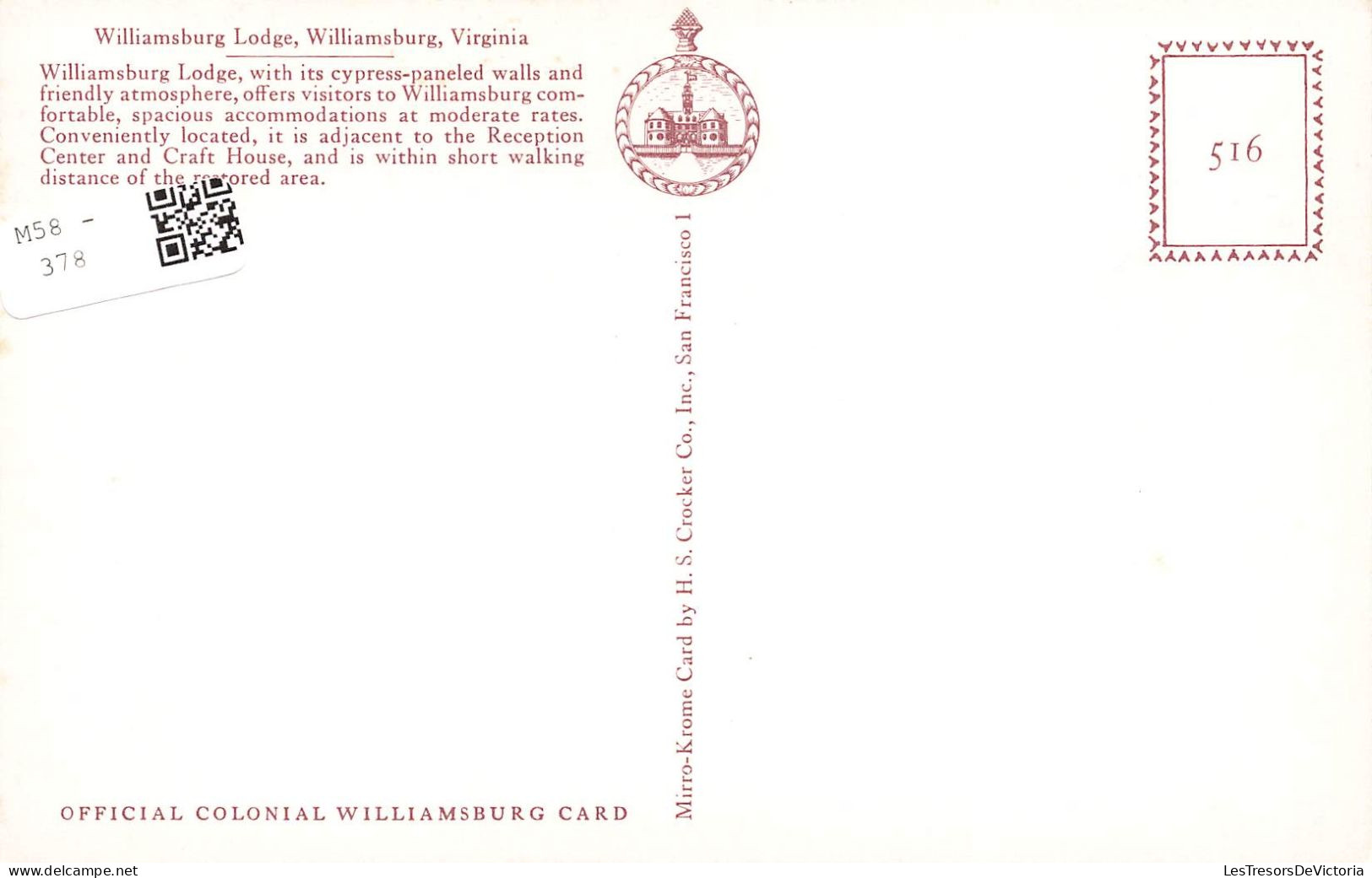 ETATS-UNIS - Williamsburg Lodge - Williamsburg - Virginia - Animé - Vue Générale - Carte Postale - Altri & Non Classificati