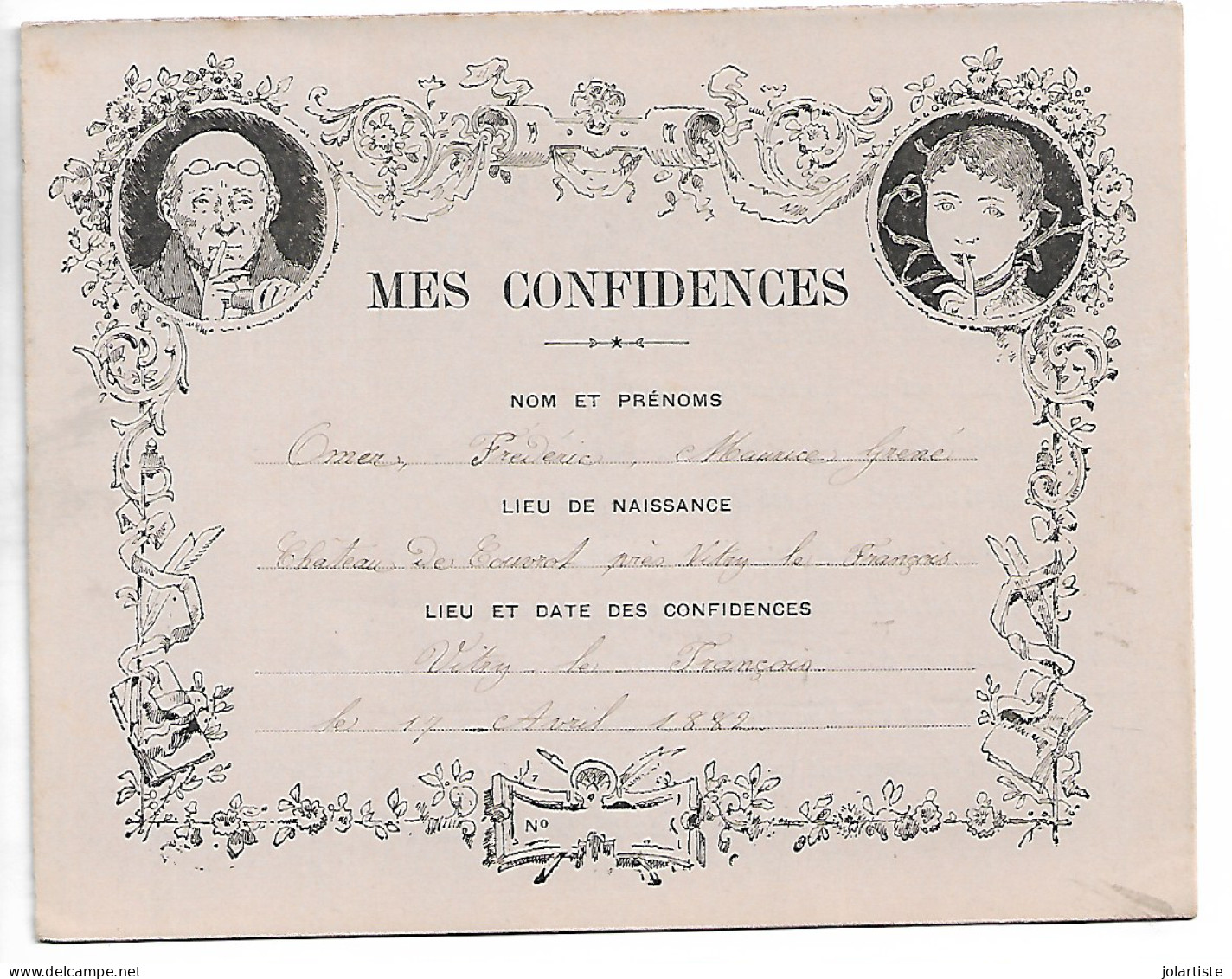 D 51 Vitry Le Francois 1882  Mes Confidences De Maurice  GRESSE De  8 Pages Et Autographe Clas 5 N0174 - Otros & Sin Clasificación