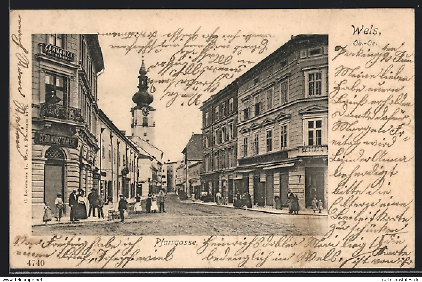 AK Wels /Ob.-Oe., Pfarrgasse, Strassenpartie Mit Kirchturm Und Geschäft Gebr. Kurzthaler  - Other & Unclassified