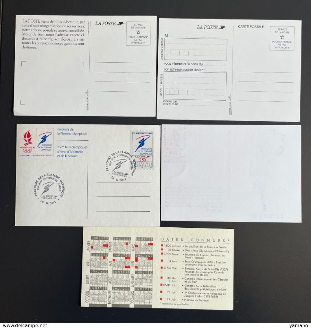 France 1991/92 - Lot De 5 Documents De La Poste - Documents De La Poste