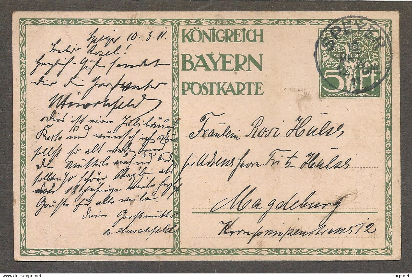 DEUTSCHLAND GERMANY KONIGREICH BAYERN POSTKARTE 1821-1911 - ILLUSTRATEUR DIEZ POSTKARTE - Vf SPEYER To MAGDEBURG 10/3/11 - Storia Postale