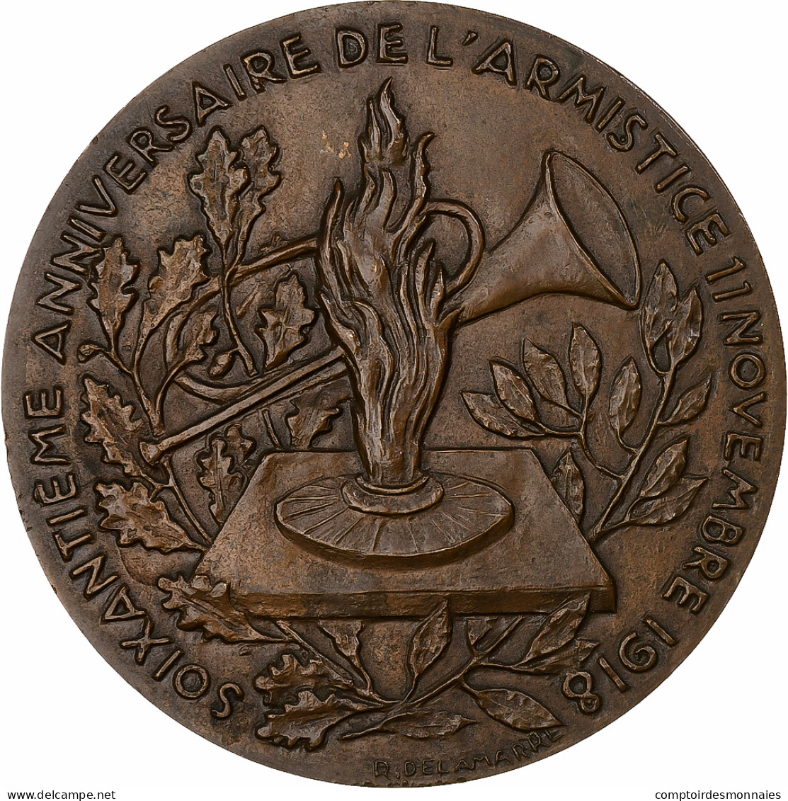 France, Médaille, 60ème Anniversaire De L'Armistice, 1978, Bronze, Delamarre - Andere & Zonder Classificatie